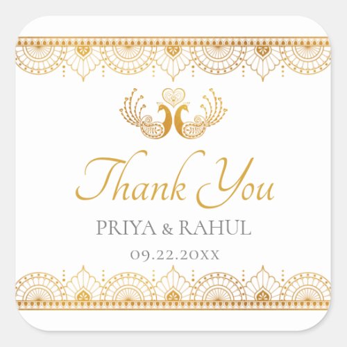 Elegant Gold Pattern Indian Wedding Favor Square Sticker