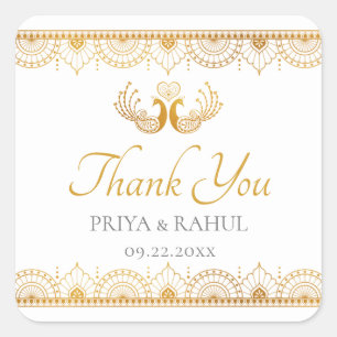 Elegant Gold Pattern Indian Wedding Favor Square Sticker