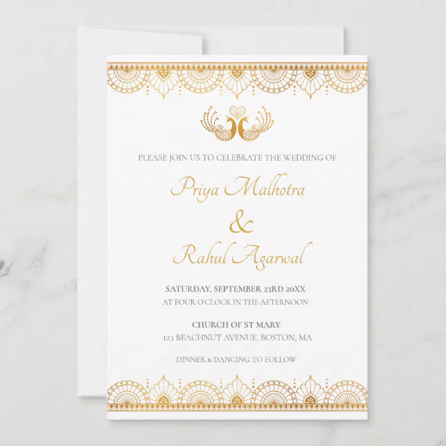 Elegant Gold Pattern Indian Wedding Invitation | Zazzle