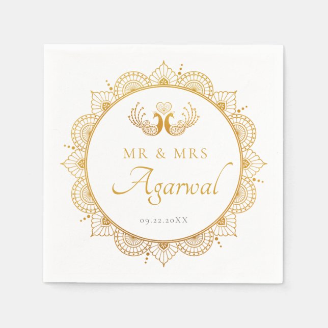Elegant Gold Pattern Indian Wedding Napkins (Front)