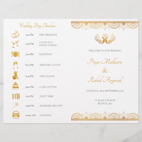 Elegant Gold Pattern Indian Wedding Program