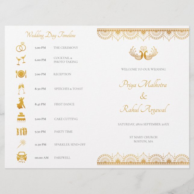 Elegant Gold Pattern Indian Wedding Program (Front)