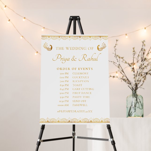 Elegant Gold Pattern Indian Wedding Timeline Foam Board (In Situ (Stand))