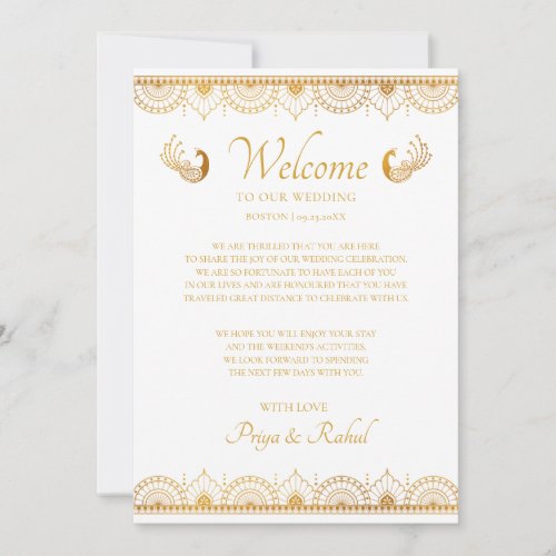 Elegant Gold Pattern Indian Wedding Welcome Note Invitation