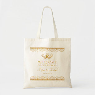 Elegant Gold Pattern Indian Wedding Welcome Tote Bag