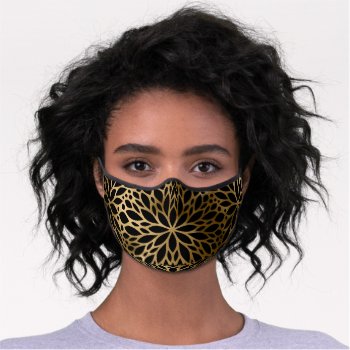 Elegant Gold Pattern On Black Premium Face Mask by Westerngirl2 at Zazzle