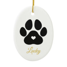Elegant Gold Paw Print Christmas Dog Photo Name