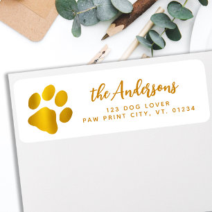 Elegant Gold Paw Print Personalized Return Address Label