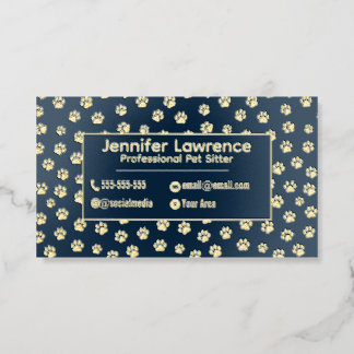 Elegant Gold Paw Print Pet Sitter Foil Business Cards