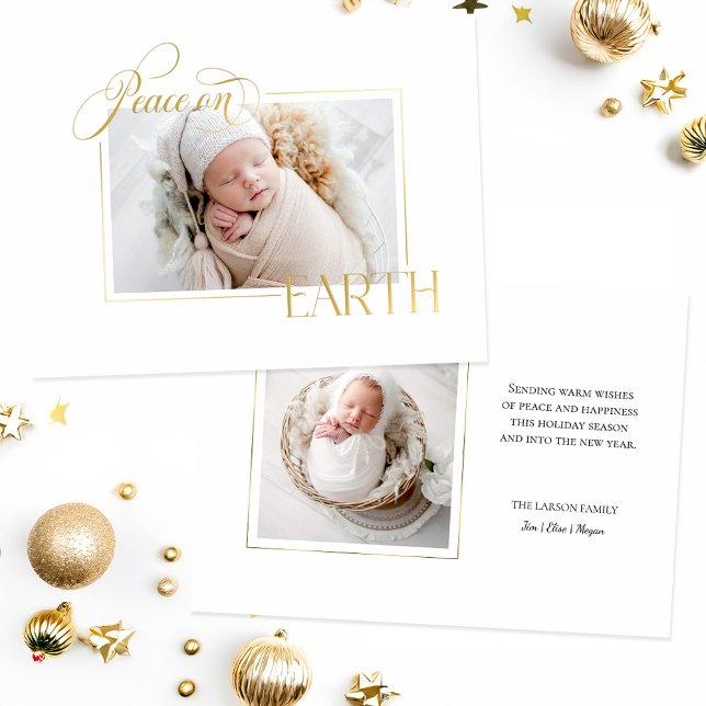 Elegant Gold Peace on Earth Photo Foil Holiday Card (Creator Uploaded)