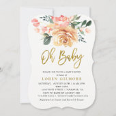 Elegant Gold Peach Floral Baby Shower Invitation (Front)