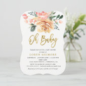 Elegant Gold Peach Floral Baby Shower Invitation (Standing Front)