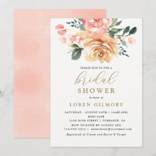 Elegant Gold Peach Floral Bridal Shower Invitation