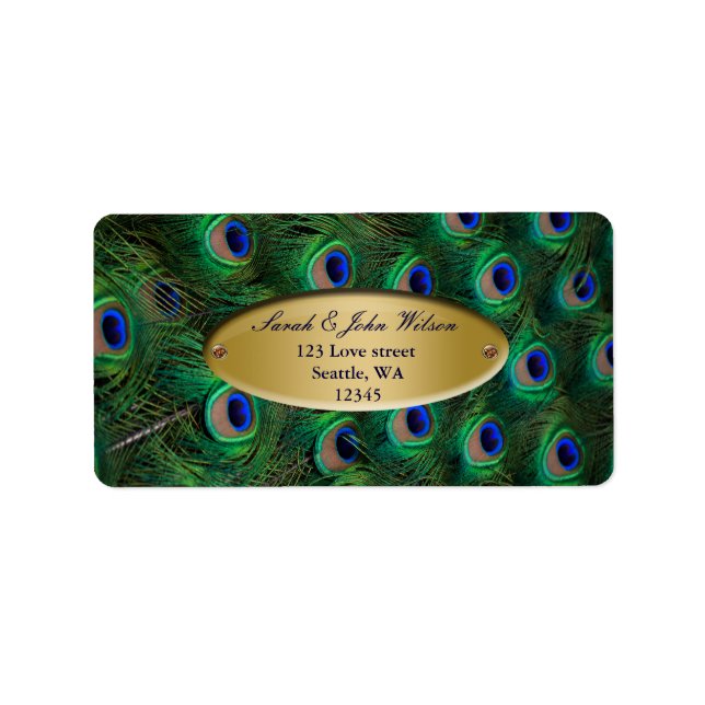 elegant gold peacock address label (Front)