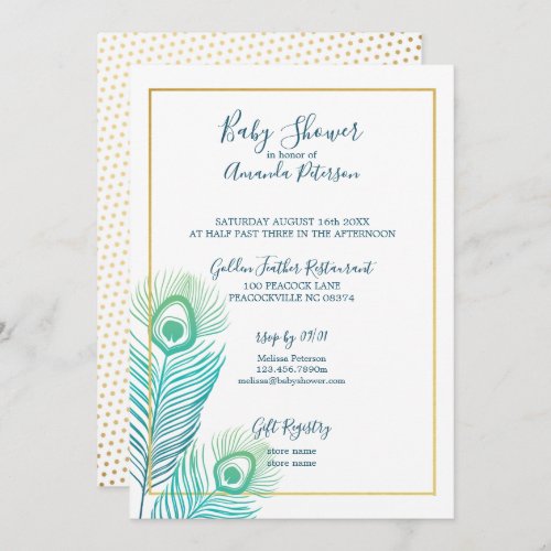 Elegant Gold Peacock Baby Shower Invitations