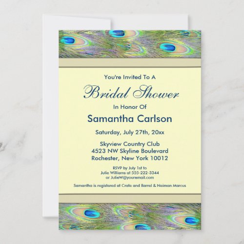 Elegant Gold Peacock Bridal Shower Custom Announcements