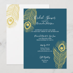 Elegant Gold Peacock Bridal Shower Invitations