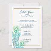 Elegant Gold Peacock Bridal Shower Invitations (Front)