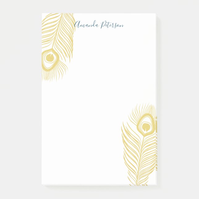 Elegant Gold Peacock Feathers Notes (Front)
