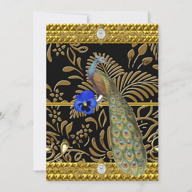 Elegant Gold  Peacock Invitation (Front)