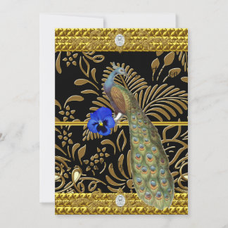Elegant Gold  Peacock Invitation