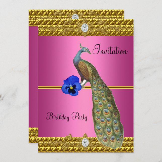 Elegant Gold  Peacock Invitation (Front/Back)