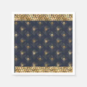 Elegant Gold Peacock Navy Blue Print Stylish Napkins