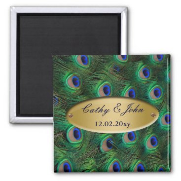 elegant gold peacock save the date magnet