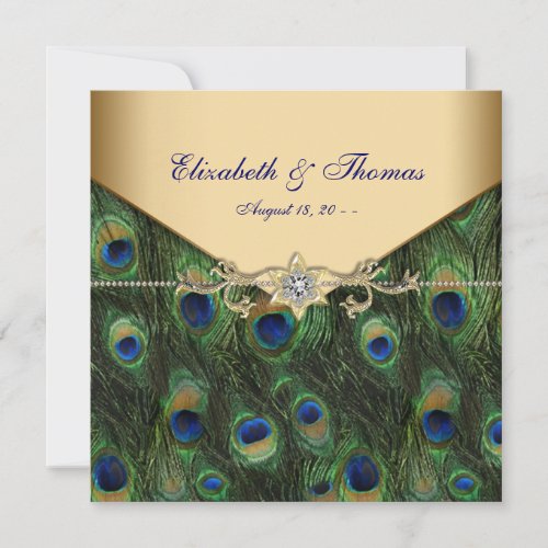 Elegant Gold Peacock Wedding Invitations