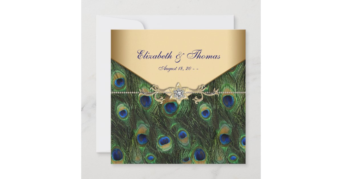 Peacocks Invitations in Gold Foil - 8 Blank Invitations & 8 Envelopes