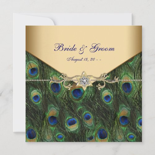 Elegant Gold Peacock Wedding Invitations