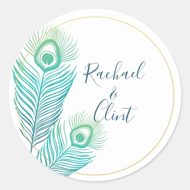 Elegant Gold Peacock Wedding Stickers (Front)