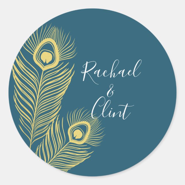 Elegant Gold Peacock Wedding Stickers (Front)
