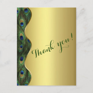 Elegant Gold Peacock Wedding Thank You Postcard