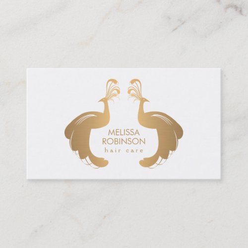 Elegant Gold Peacocks Logo for Hair Stylist Business Card