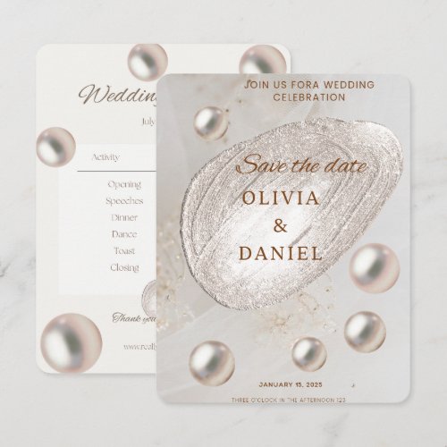 Elegant Gold & Pearl Calendar Wedding Save the Dat RSVP Card