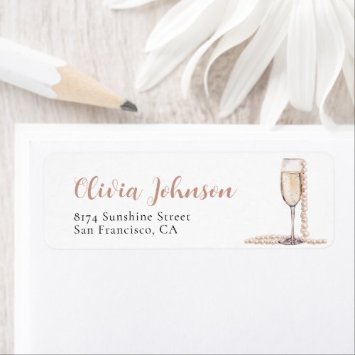 Elegant Gold Pearls and Prosecco Address Labels