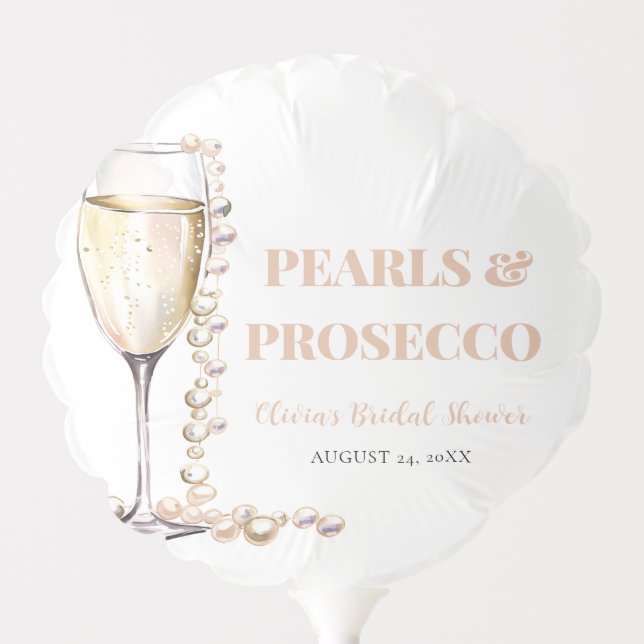 Elegant Gold Pearls and Prosecco Bridal Shower Balloon (Front)