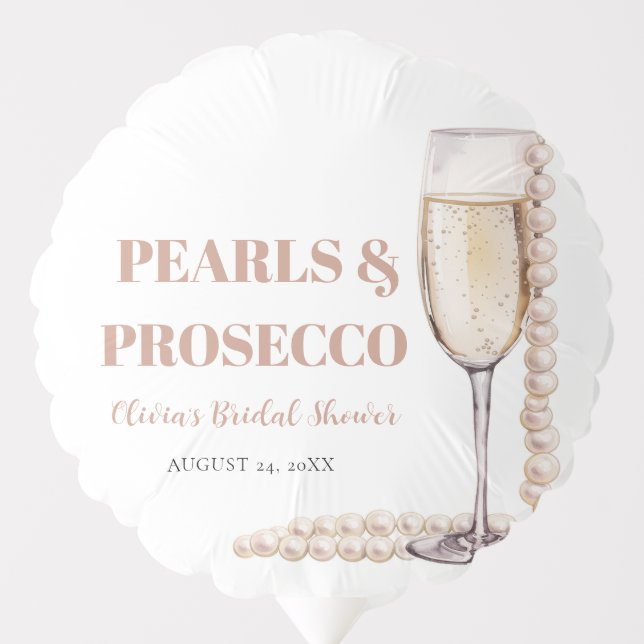 Elegant Gold Pearls and Prosecco Bridal Shower Balloon (Front)