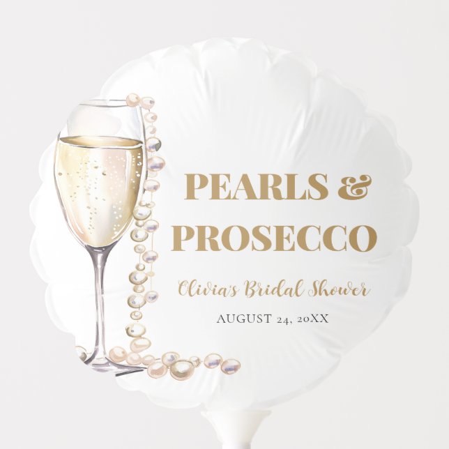 Elegant Gold Pearls and Prosecco Bridal Shower Balloon (Front)