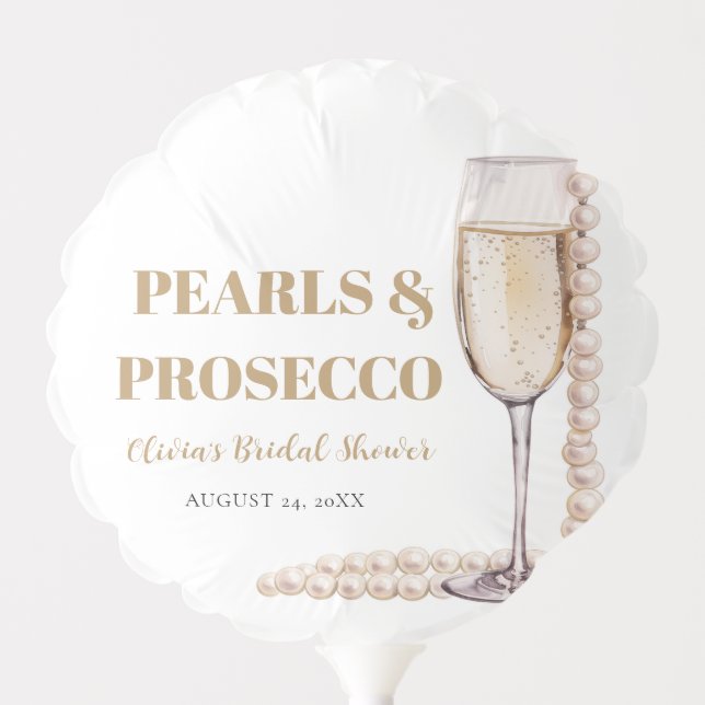 Elegant Gold Pearls and Prosecco Bridal Shower Balloon (Front)