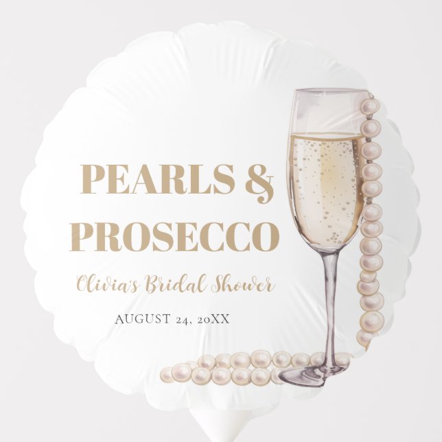 Elegant Gold Pearls and Prosecco Bridal Shower Balloon (Front)