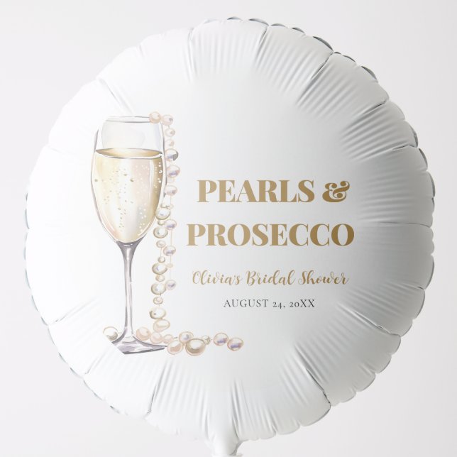 Elegant Gold Pearls and Prosecco Bridal Shower Balloon (Front)
