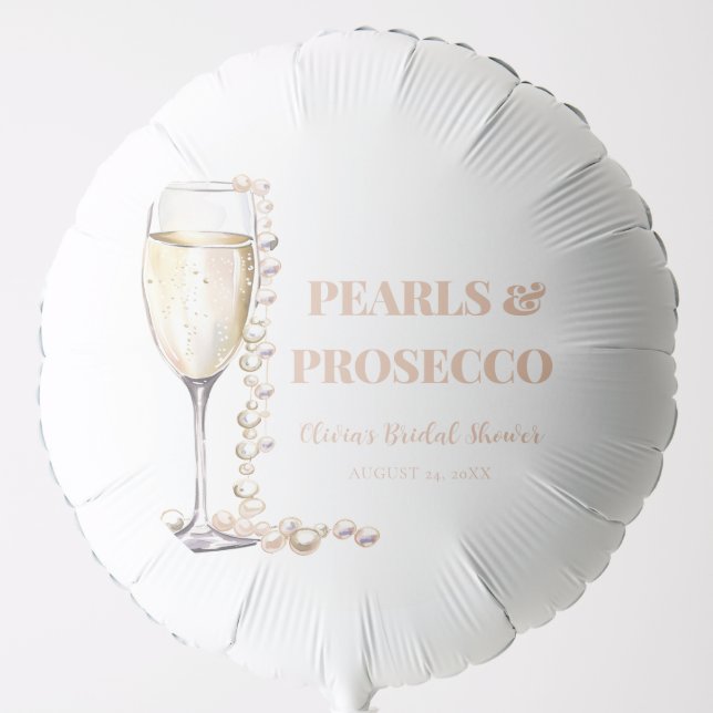 Elegant Gold Pearls and Prosecco Bridal Shower Balloon (Front)