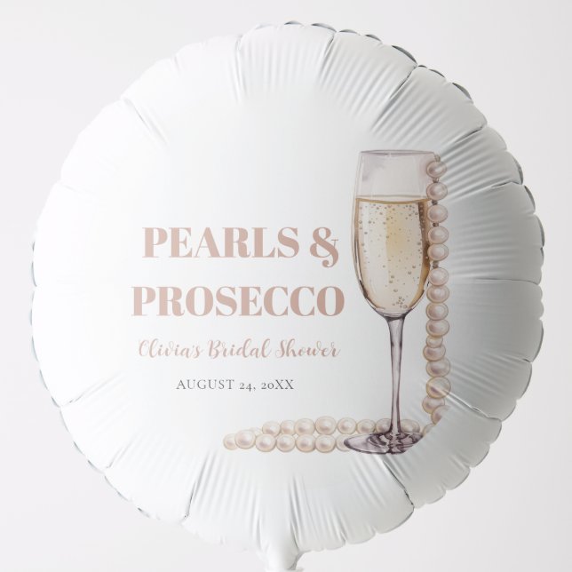 Elegant Gold Pearls and Prosecco Bridal Shower Balloon (Front)