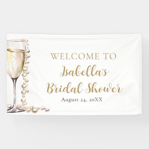 Elegant Gold Pearls and Prosecco Bridal Shower Banner