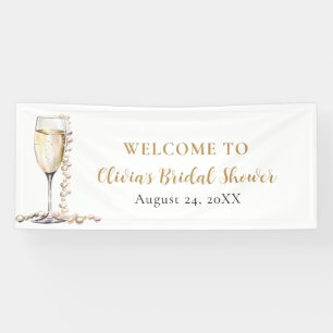 Elegant Gold Pearls and Prosecco Bridal Shower Banner