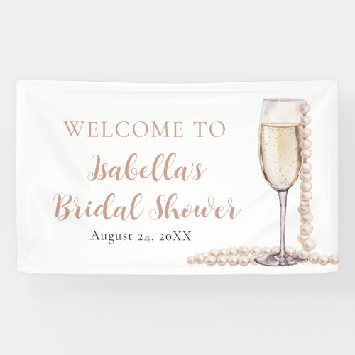 Elegant Gold Pearls and Prosecco Bridal Shower Banner