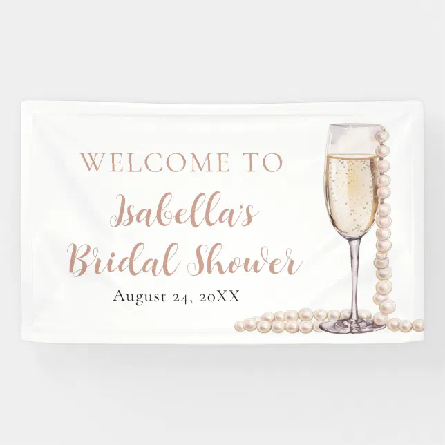 Elegant Gold Pearls and Prosecco Bridal Shower Banner | Zazzle