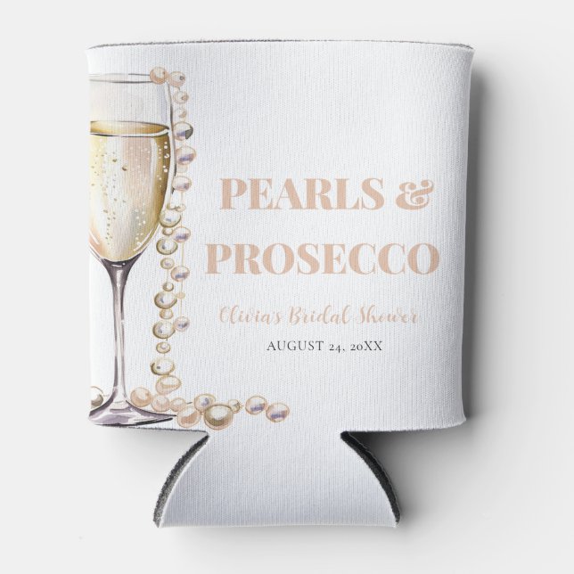 Elegant Gold Pearls and Prosecco Bridal Shower Can Cooler (Front)